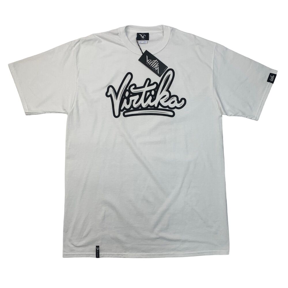 Virtika T Shirt Mens XLT Tall White Spell Out Logo Crew Neck Cotton Blend New